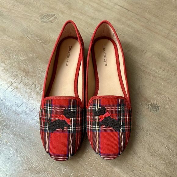 Charter Club red, plaid Femmie flats. - Picture 1 of 6
